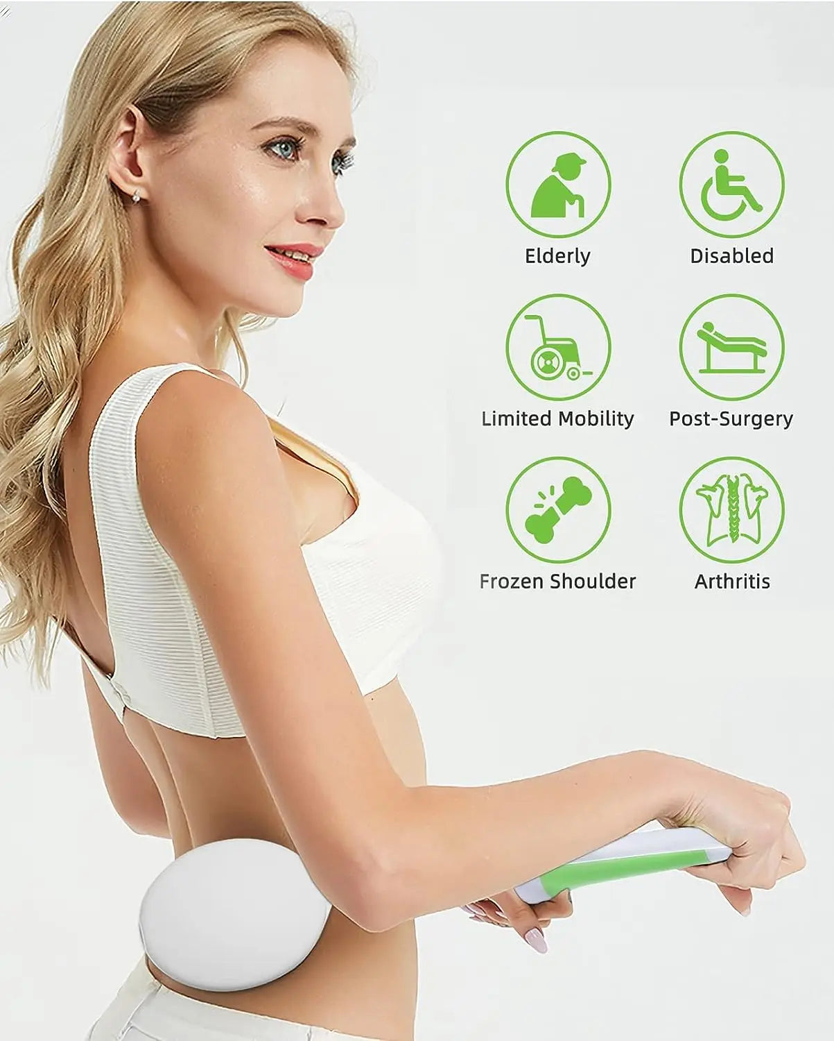 Back Bath Shower Body Brush With Curved Handle for Elderly, Disabled, Limited Mobility