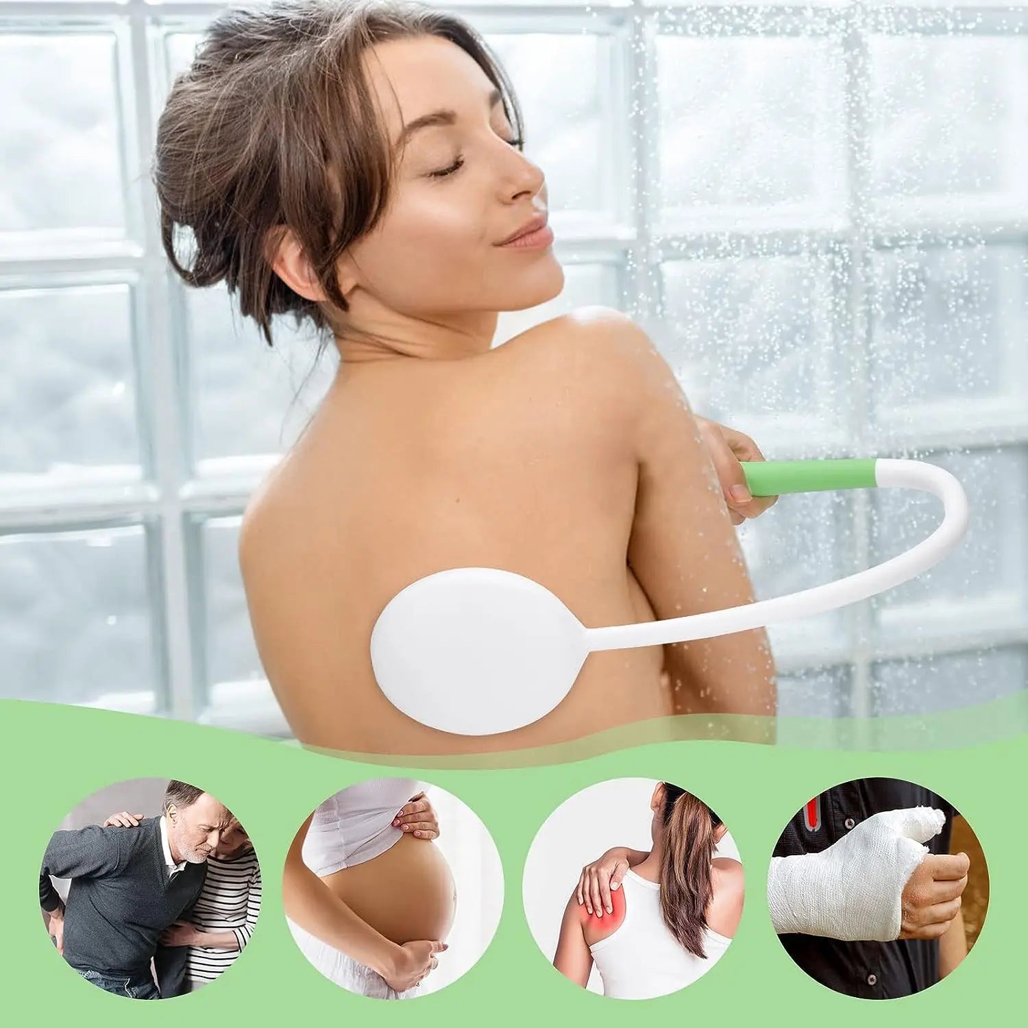 Back Bath Shower Body Brush With Curved Handle for Elderly, Disabled, Limited Mobility