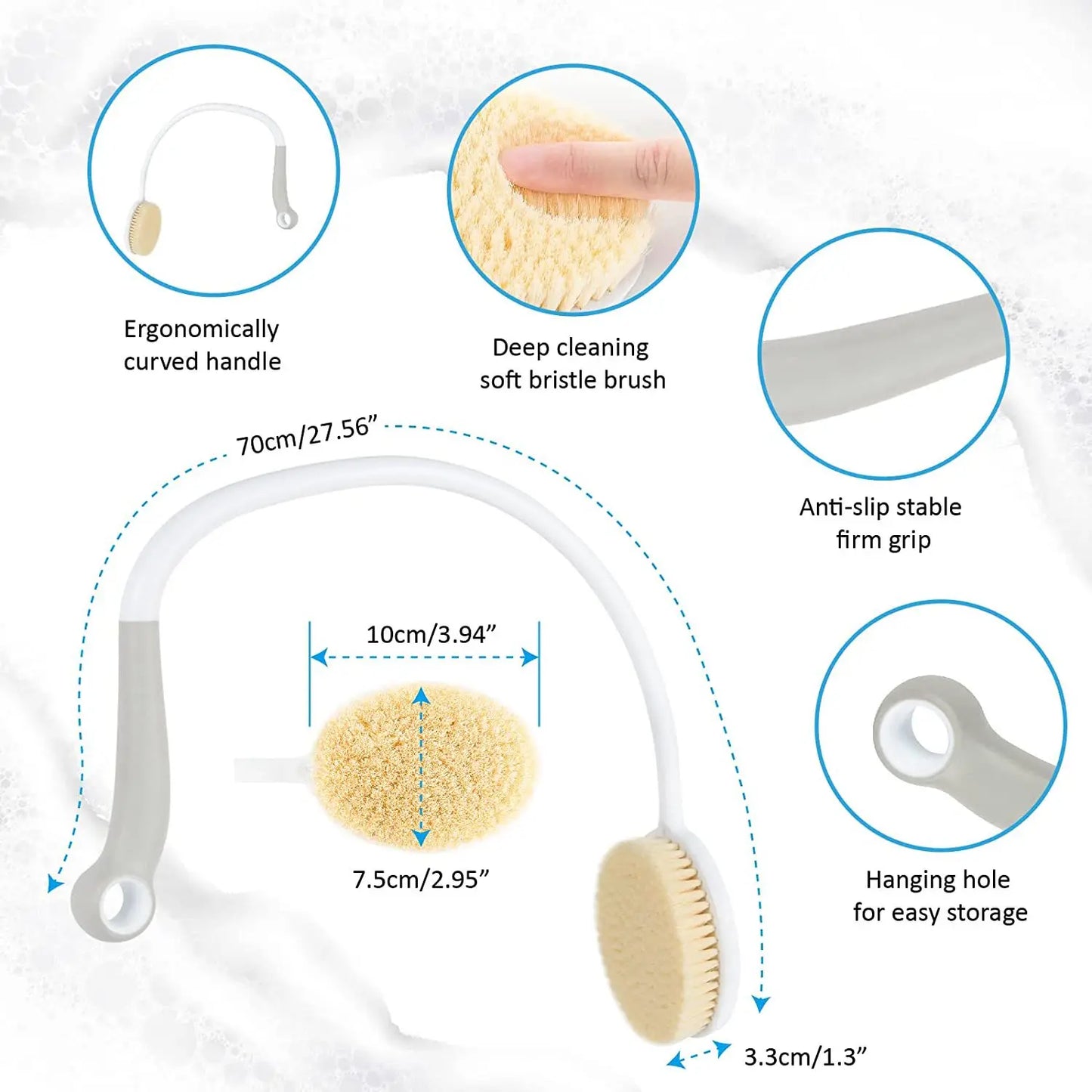 Back Bath Shower Body Brush With Curved Handle for Elderly, Disabled, Limited Mobility