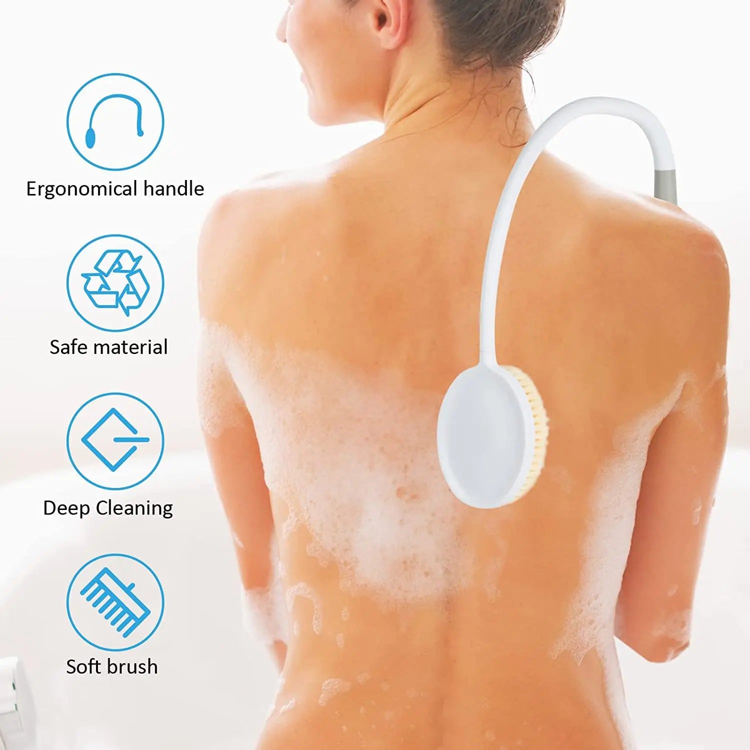 Back Bath Shower Body Brush With Curved Handle for Elderly, Disabled, Limited Mobility